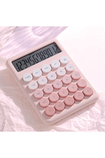 choice2 آلة حاسبة ميكانيكية وردية اللون، بأزرار دائرية كبيرة، شاشة LCD كبيرة ...