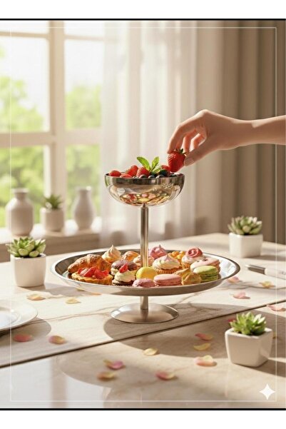 ÖZBURAK Esila Çelik Ayaklı Katlı Kek Kurabiye Tatlı İkramlık & Sunum Servis S...