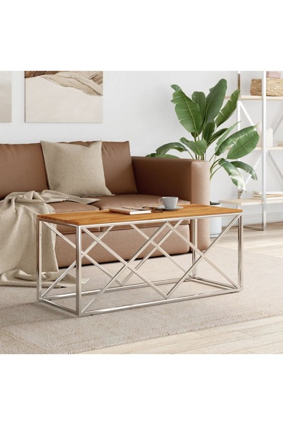 Concept Masă de cafea, oțel inoxidabil și lemn masiv de salcâm