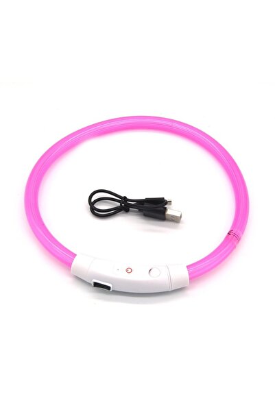 Choice7 L 70CM Pink USB Rechargeable Fiber Optic Collar Pet Dog LED Light Col...