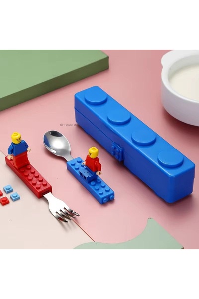 Choice شوكة وملعقة، صندوق غداء قابل للبناء، مكعبات بناء معيارية للأطفال والطلاب