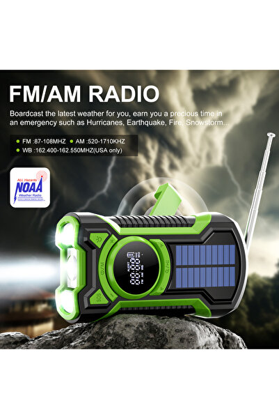 Choice راديو طوارئ أخضر يعمل باليد، يعمل بالطاقة الشمسية، سعة 5000 مللي أمبير...