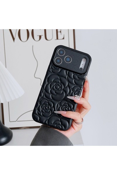 Choice31 غلاف هاتف من جلد الصناعي بنقشة زهرة الكاميليا السوداء، متوافق مع هوا...