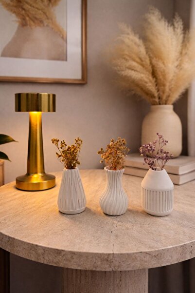 FEİN TASARIM Modern Tasarım 3'lü Mini Vazo Set ( Çiçekler Dahildir)