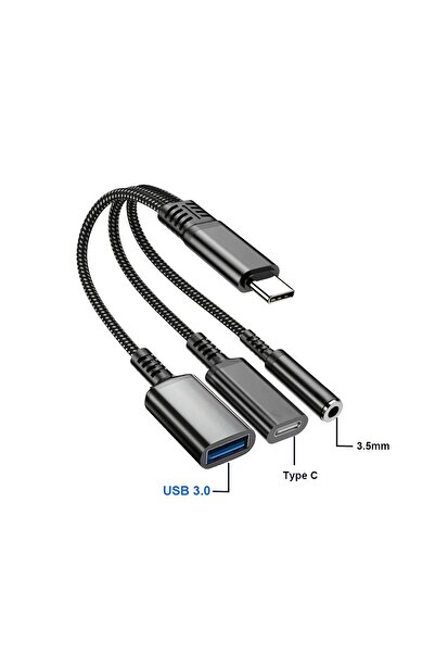 Choice محول شحن سريع 3 في 1 أسود اللون، من النوع C إلى منفذي صوت من النوع C/3...