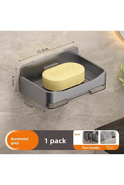 choice2 رف صابون رمادي اللون للحمام، يُثبت على الحائط بدون حفر، مقاوم للغبار ...