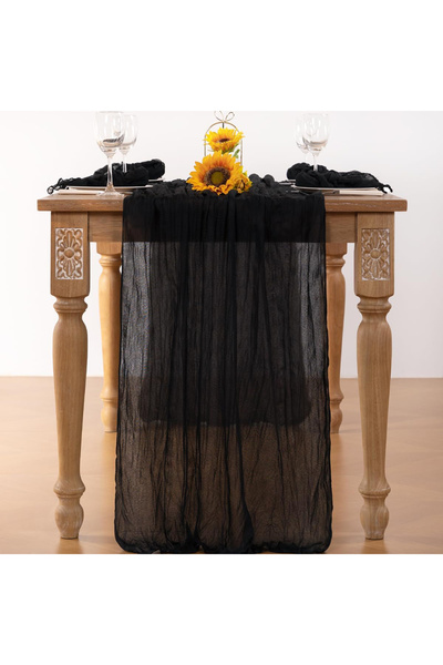 Choice مفرش طاولة طويل من قماش الجبن الأسود، مقاس 90×180 سم، بنمط بوهيمي ريفي...