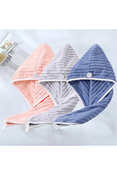 Choice1 Pink Gray Blue 3pcs Premium Hair Drying Cap Soft Absorbent Quick-Dryi...