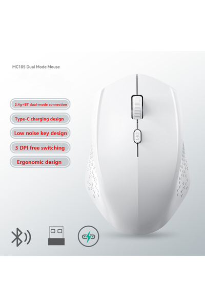 choice2 WHITE Dual Mode Wireless Type-C Rechargeable 1600 DPI Mouse Ergonomic...
