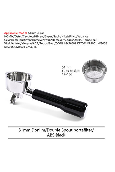 Choice10 Donlim51MM-Black 51mm Double Spout Coffee Portafilter With 2 Cups Ba...