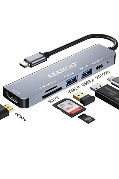 Choice Silver 6 in 1 Type-c dking station, support 100WPD fast charge, SD/TF ...