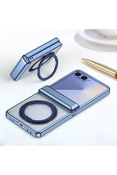 Choice7 Galaxy Z Flip7 Blue Electroplated Magnetic 360 Rotating Bracket Phone...