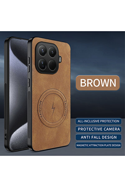 Choice13 جراب فاخر من جلد الصناعي (PU) باللون البني لهاتف شاومي 14T برو، متوا...