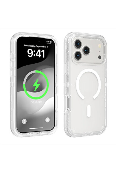 Choice10 جراب شحن مغناطيسي ميكانيكي 3 في 1 شفاف وثقيل لهاتف iPhone 17 Pro Max...