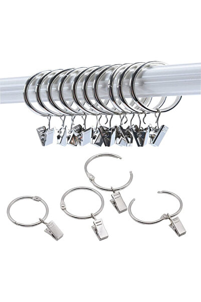 choice2 حلقات ستائر فضية اللون، قطرها 3.8 سم، عبوة من 12 حلقة، مزودة بمشابك، ...