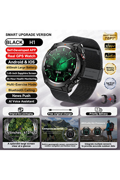 Choice4 ساعة رياضية مزودة بنظام تحديد المواقع العالمي (GPS) حزام شبكي أسود، إ...