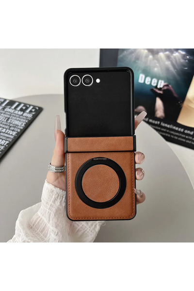 Choice24 Galaxy Z Flip7 Brown Magnetic Leather Phone Case For Z Flip 7 FE 6 5...