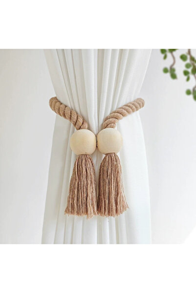 Choice قطعة واحدة من حزام ستارة بسيط مرصّع بالخرز بشراشيب وخرز، لون بني، بدون...