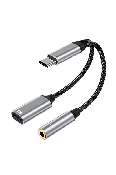 Choice محول صوت سلكي 2 في 1 من نوع USB-C رمادي اللون، إلى منفذ USB-C مزدوج إل...