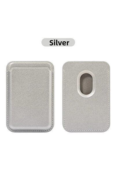 Choice4 محفظة جلد فضية اللون حامل بطاقات، متوافقة مع هواتف آيفون 13، 14، 15، ...