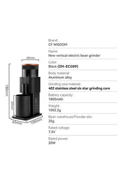 choice2 ZM-ECG09 Portable Electric Coffee Grinder – Aluminum Coffee Bean Grin...