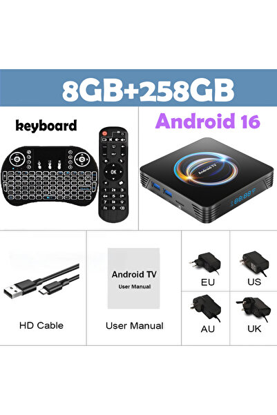 Choice14 جهاز استقبال تلفزيوني ذكي X66 بنظام أندرويد 16 مع لوحة مفاتيح، 8 جيج...