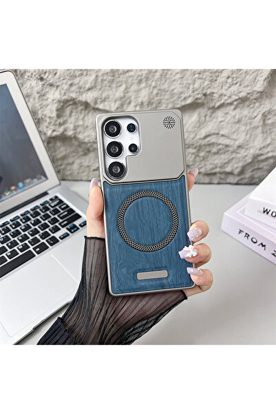 Choice5 Galaxy S24 Ultra Blue Frameless Wood Grain Leather PC Magnetic Case f...