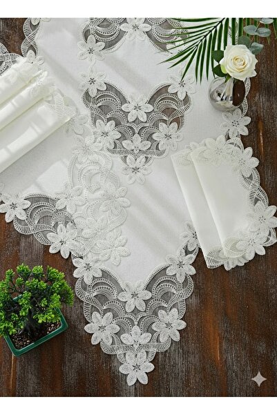 Annalisa Retro 5 Parça Keten Fransız Dantelli Dertsiz Çeyizlik Salon Takımı Set