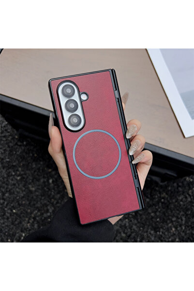 Choice12 جراب Galaxy Z Fold7 أحمر اللون، بنمط جلدي، متوافق مع هواتف Z Fold 7 ...