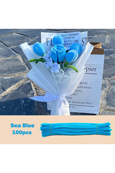 Choice39 100 قطعة من أسلاك نسيج الشنيل ، لون أزرق بحري، مقاس 30 سم × 0.6 سم، ...