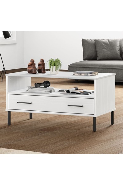 Concept Masă de cafea cu picioare metalice albe 85x50x45cm lemn masiv „OSLO”