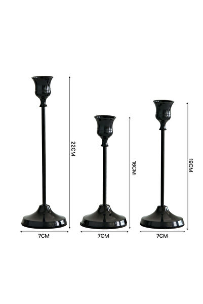Choice طقم شمعدانات طاولة معدني أسود أنيق بتصميم كلاسيكي، مكون من 3 قطع، مناس...
