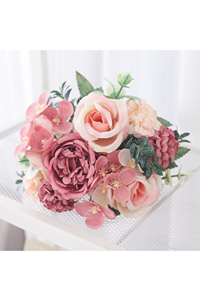 Choice باقة زهور اصطناعية من الفاوانيا الوردية، باقة زهور الكوبية للعروس، ورو...