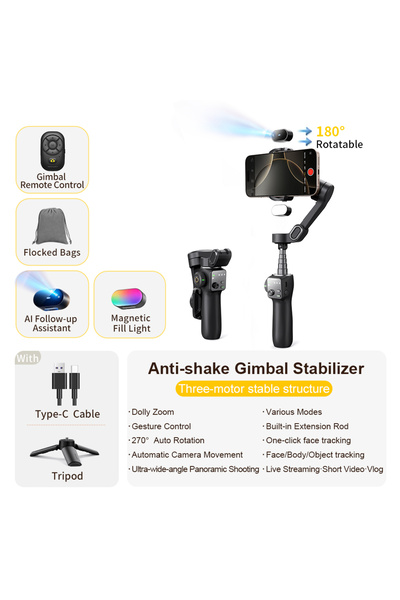 Choice3 طقم أسود من AHUAN، مثبت جيمبال محمول مضاد للاهتزاز، عصا سيلفي طويلة ل...