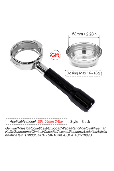 Choice5 حامل فلتر قهوة بدون قاعدة E61 58 مم - أسود، 58 مم، ذو فتحتين، مناسب ل...