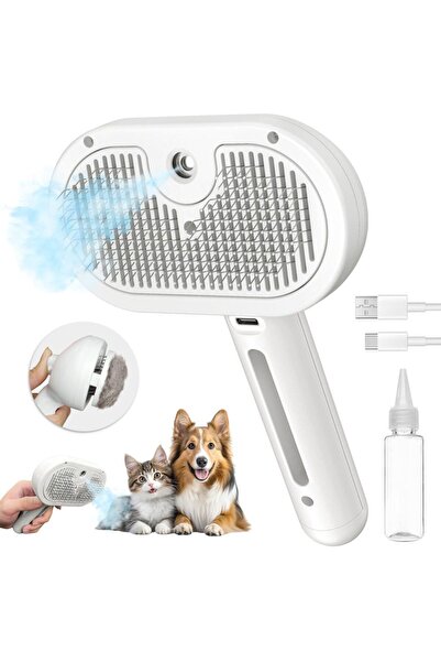 Choice فرشاة تنظيف ذاتية التنظيف بالبخار للقطط والكلاب، بيضاء اللون، مزودة بر...