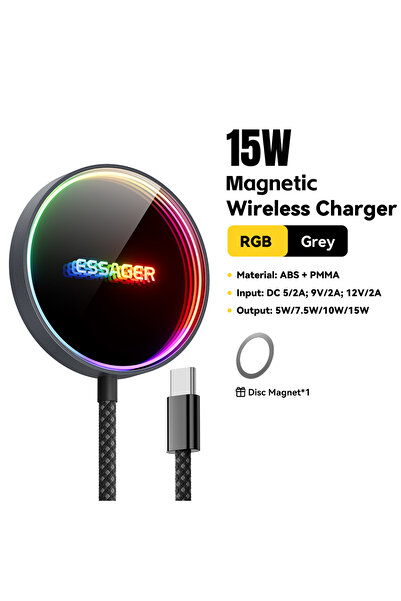 Choice شاحن لاسلكي مغناطيسي من إيساجر، رمادي اللون، بقوة 15 واط، بتقنية Qi و ...