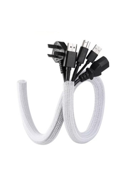 Choice غلاف حماية كابل أبيض بطول 2 متر، قابل للإغلاق، مضفر، قابل للتمدد، إدار...