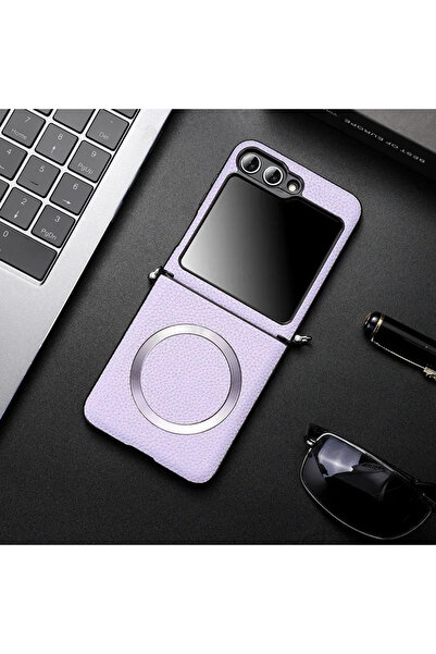 Choice23 جراب شحن لاسلكي فاخر من جلد الصناعي بلون بنفسجي (لون الليتشي) لهاتف ...