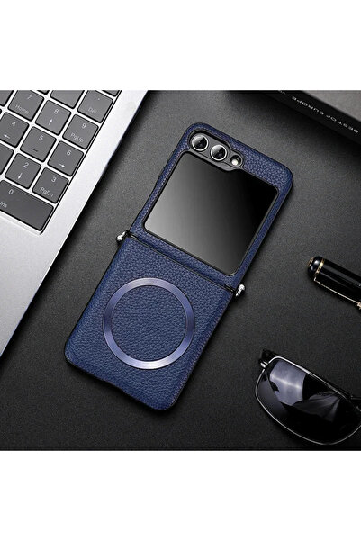 Choice4 جراب شحن لاسلكي Magsafe لهاتف Galaxy Z Flip6 باللون الأزرق بنقشة اللي...