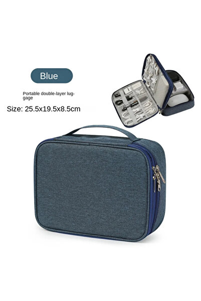 choice2 حقيبة تخزين كابلات USB محمولة مزدوج الطبقات من الأزرق، مزودة بكابلات ...