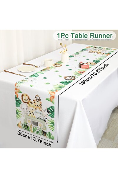 Choice مفرش طاولة طويل أخضر من بوليستر، مقاس 35 × 180 سم، مزين برسومات حيوانا...