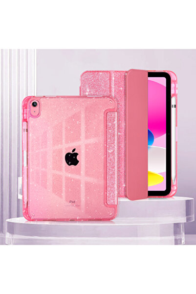 Choice15 جراب iPad A16 وردي لامع من الجيل العاشر إلى الحادي عشر، مزود بحامل قلم.