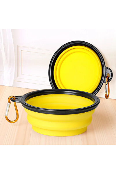 Choice12 وعاء طعام وماء قابل للطي سعة 350 مل مصنوع من السيليكون الأصفر للحيوا...