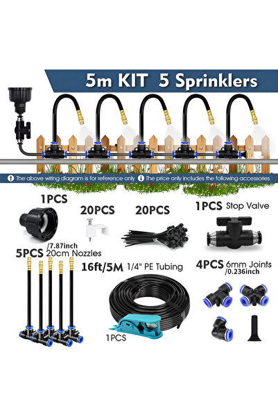 Choice4 طقم 5 أمتار، نظام يحافظ على البرودة بالرذاذ 1/4 بوصة 4/6 مم، فوهة قاب...