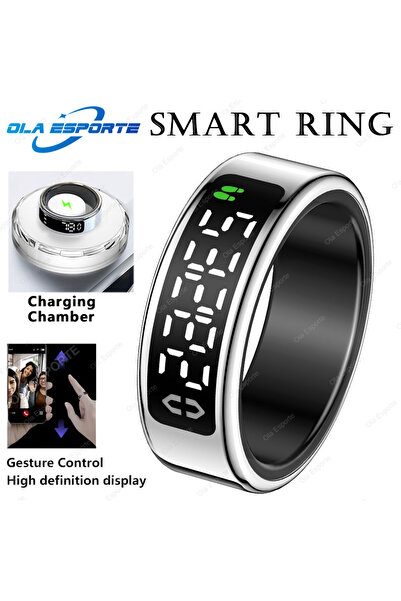 Choice19 خاتم ذكي لاسلكي جديد فضي اللون R12، للرجال والنساء، بشاشة عرض LED، ي...