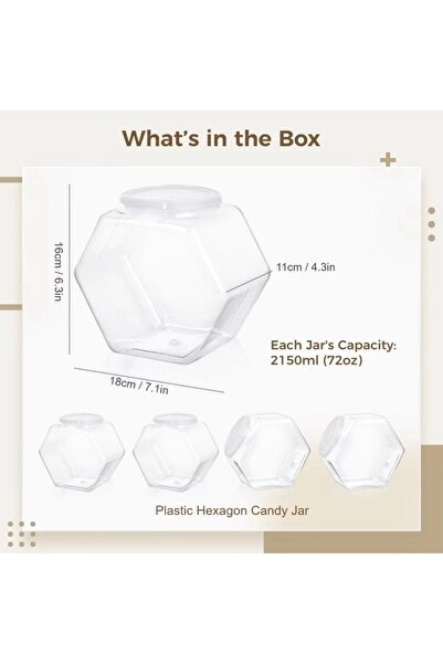Choice1 2150ml Hexagonal Candy Cookie Jar Plastic Clear Packaging Jars Sealed...