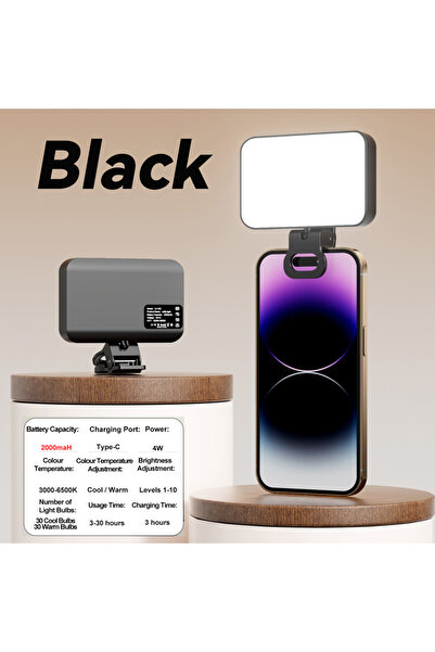 Choice1 مصباح سيلفي LED أسود بقوة 2000 مللي أمبير، مناسب لأجهزة iPhone و iPad...