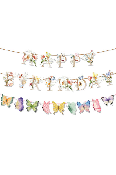 Choice3 لافتة عيد ميلاد سعيد مكونة من قطعتين، مزينة بزهور الفراشات الربيعية، ...