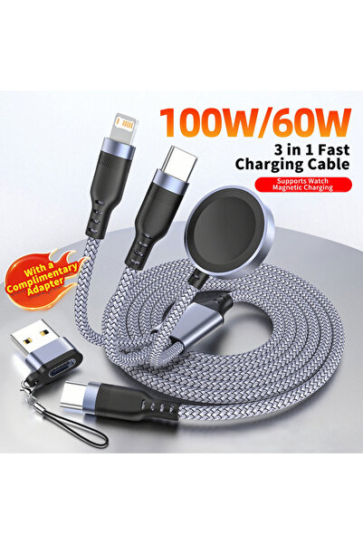 Choice13 كابل ساعة رمادي بطول 1.5 متر، كابل شحن لاسلكي مغناطيسي 3 في 1 للساعا...